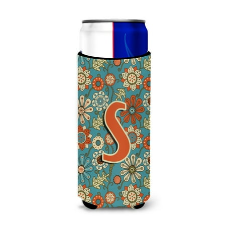 

Carolines Treasures CJ2012-SMUK Letter S Flowers Retro Blue Ultra Beverage Insulators for slim cans Slim Can