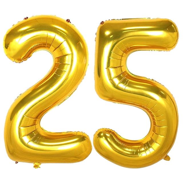 Globos Jonhamwelbor, 40 cm, número 25, lámina dorada, Mylar, 2 unidades
