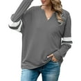 thumbnail image 3 of HAPIMO Sales Long Shirts for Women,Women's Casual V-Neck Solid Color Striped Patchwork Loose Pullover Plus Sized Blouse Tops Teen Grils Fashion Clothes Gray XL, 3 of 7