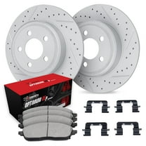 R1 Concepts Drilled and Slotted Carbon Coated Disc Brake Rotor Set with Optimum Oe Pads and Hardware WBUH1-73033