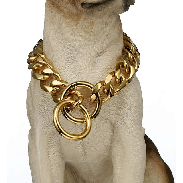 GHSDFBB Collier Chaîne pour Chien, Ras-du-Cou Antidérapant, Acier Inoxydable Robuste, Maillons Cubains 19 mm, Collier pour Animal de Compagnie, Petites, Moyennes et Grandes Races (22 Pouces, Or)