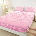 thumbnail image 3 of Manfei Girly Pink Monogrammed Q Full Size Sheets, Princess Cartoon Bowknot Bed Sheets, Sequin Print Sheet Sets, Breathable Home Decor, 4-Piece, 3 of 7