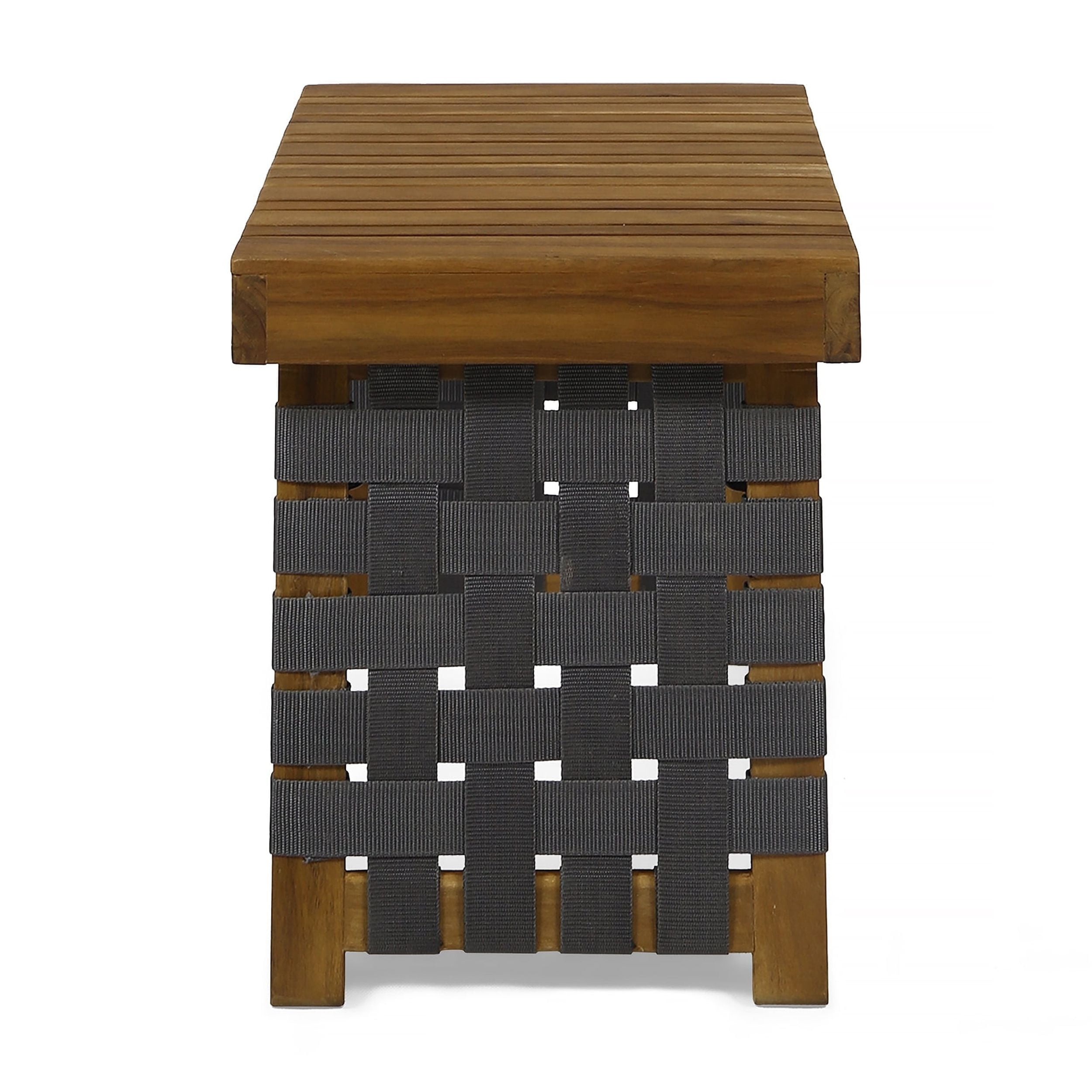 Euroco Foldable Outdoor Acacia Wood Side Table with Woven Nylon Accents, No Assembly Required