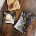thumbnail image 5 of Black White Gold Marble Pattern Kitchen Oven Mitt and Pot Holder Sets 2 Pcs for Baking, Cooking and Grilling, Heat Resistant Up To 392 °F, 5 of 7