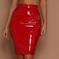 thumbnail image 6 of Skymirror Women Club Skirt Faux Leather Skinny Sheath High Waist Zipper Closure Solid Color Glossy Surface Slim Fit Knee Length Lady Party Dating Skirt, 6 of 8