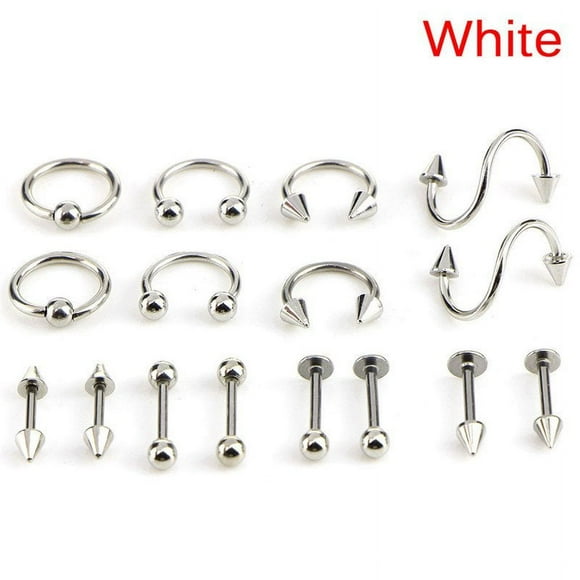 16PCS/Set Stainless Steel Spiral Belly Tongue Bar Ring Eyebrow Piercing Jewelry