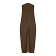 thumbnail image 5 of Miluxas Ladies' Casual V-Neck Solid Sleeveless Jumpsuit – Cotton Linen Button-Down Wide Leg Jumpsuit with Pockets Casual Vacation Outfits Coffee, 5 of 6