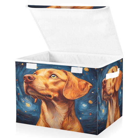 Ryvnso Dog Oil Paint Large Lidded Foldable Storage Baskets Cubes Boxes Lids Bin for Home