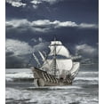 thumbnail image 3 of Landscape Duvet Cover Set, Cloudy Sky Caribbean Pirates Ship Oil Print Like Art Image, Decorative 2 Piece Bedding Set with 1 Pillow Shams, Twin Size, Blue Grey Pale Grey, by Ambesonne, 3 of 3