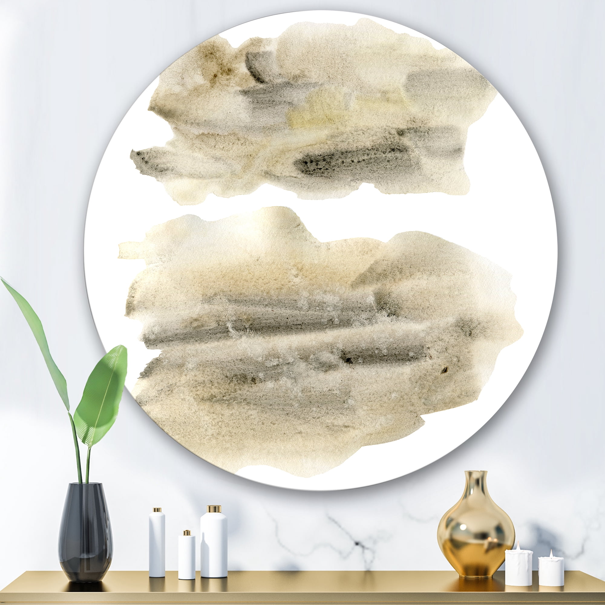 Designart 'Beige and Black Clouds' Modern Circle Metal Wall Art 29x29 - Disc of 29