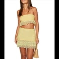thumbnail image 1 of Conjuntos de Verano de 2 Piezas para Mujer: Top de Tubo Sin Tirantes de Encaje y Minifalda con Volantes, Conjuntos para Salir Amarillo M, 1 of 9