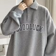 thumbnail image 4 of Sudadera estilo pijo con estampado de letras de buena suerte para hombre, estilo informal, con cuello vuelto, estilo urbano Y2K, 4 of 5