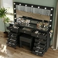 thumbnail image 2 of 13 Drawers Vanity Desk, Makeup Vanity with Power Outlet, Vanity Table with Mirror and LED Bulbs, 3 Color Lighting Modes, Glass Top, Dressing Table for Bedroom, 2 of 7