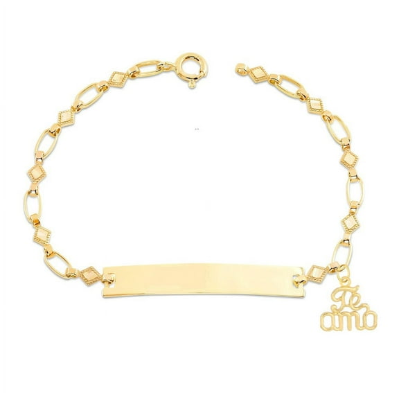 Retro Link© Kids 14K Gold-Plated, Te Amo Charm Bracelet, Kite Chain Engravable ID, 5.5"-6"