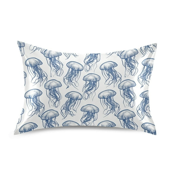 JSTEL Blue Jellyfish Print Satin Pillowcase Standard Size Pillow Cases Envelope Closure Bed Pillow Cover, 20 x 26 inch