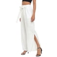 thumbnail image 4 of HDE Women's Wide Leg Linen Palazzo Pants with Pockets White - L, 4 of 6