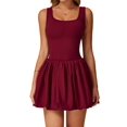 thumbnail image 2 of Vestido de Tenis de para Mujer, Cuello Cuadrado, Sin Mangas, para Entrenamiento, Golf, Deportivo, Pantalones Cortos Integrados con Bolsillos Vino Tinto L, 2 of 9