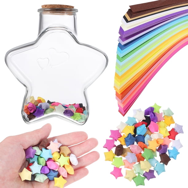 540 tiras de papel de origami con forma de estrella arcoíris y botella de cristal para pedir deseos. Ideal para decorar la habitación como regalo de cumpleaños.