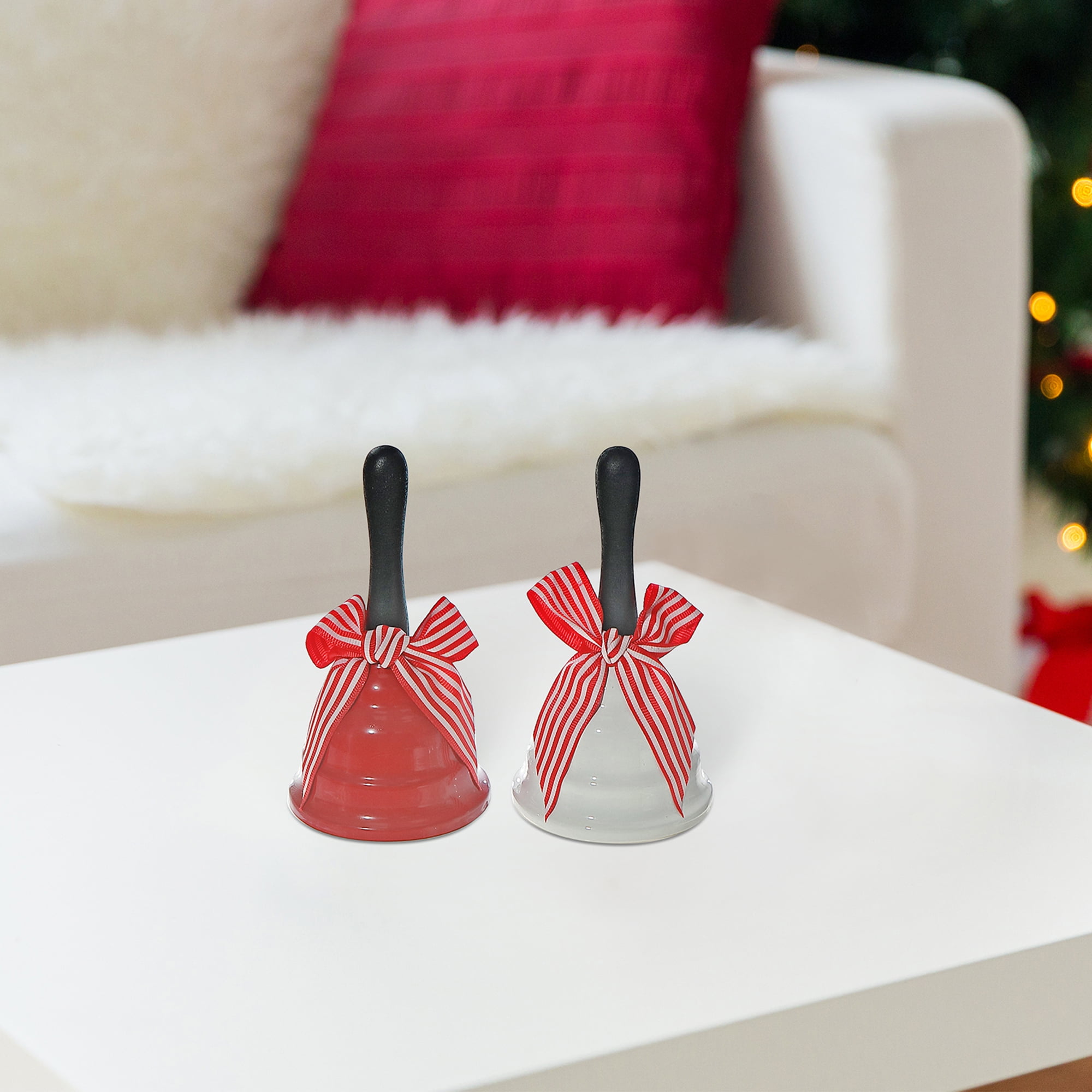 Metal Bell With Wooden Handle (With Bow) (Asstd) - Set of 2