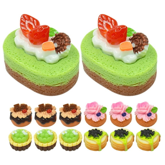 OUNONA 20Pcs Realistic Fake Cake Models Resin Miniature Food for Dollhouse Kitchen Decor Accessories