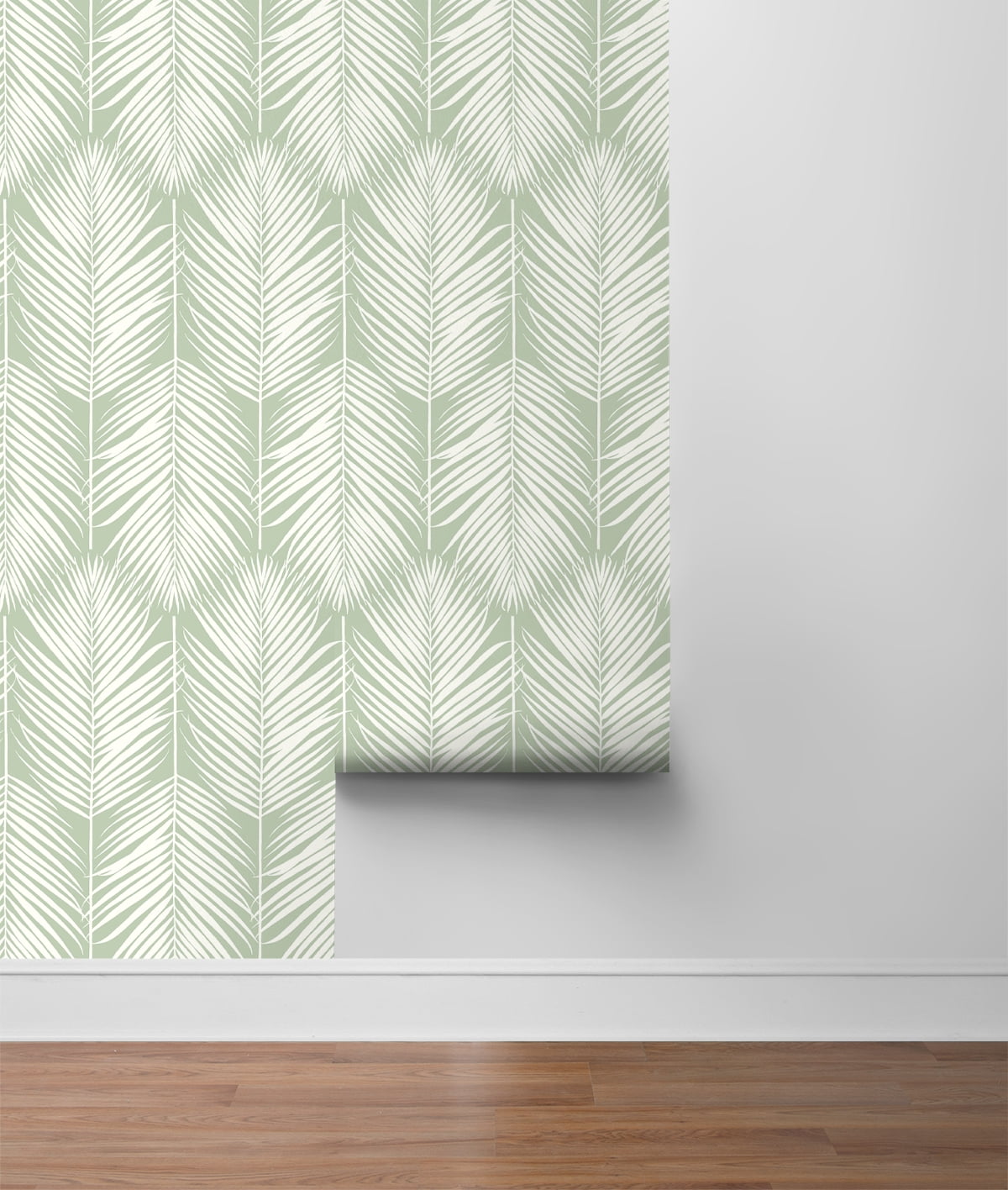 NextWall Pastel Green Palm Silhouette Peel and Stick Wallpaper