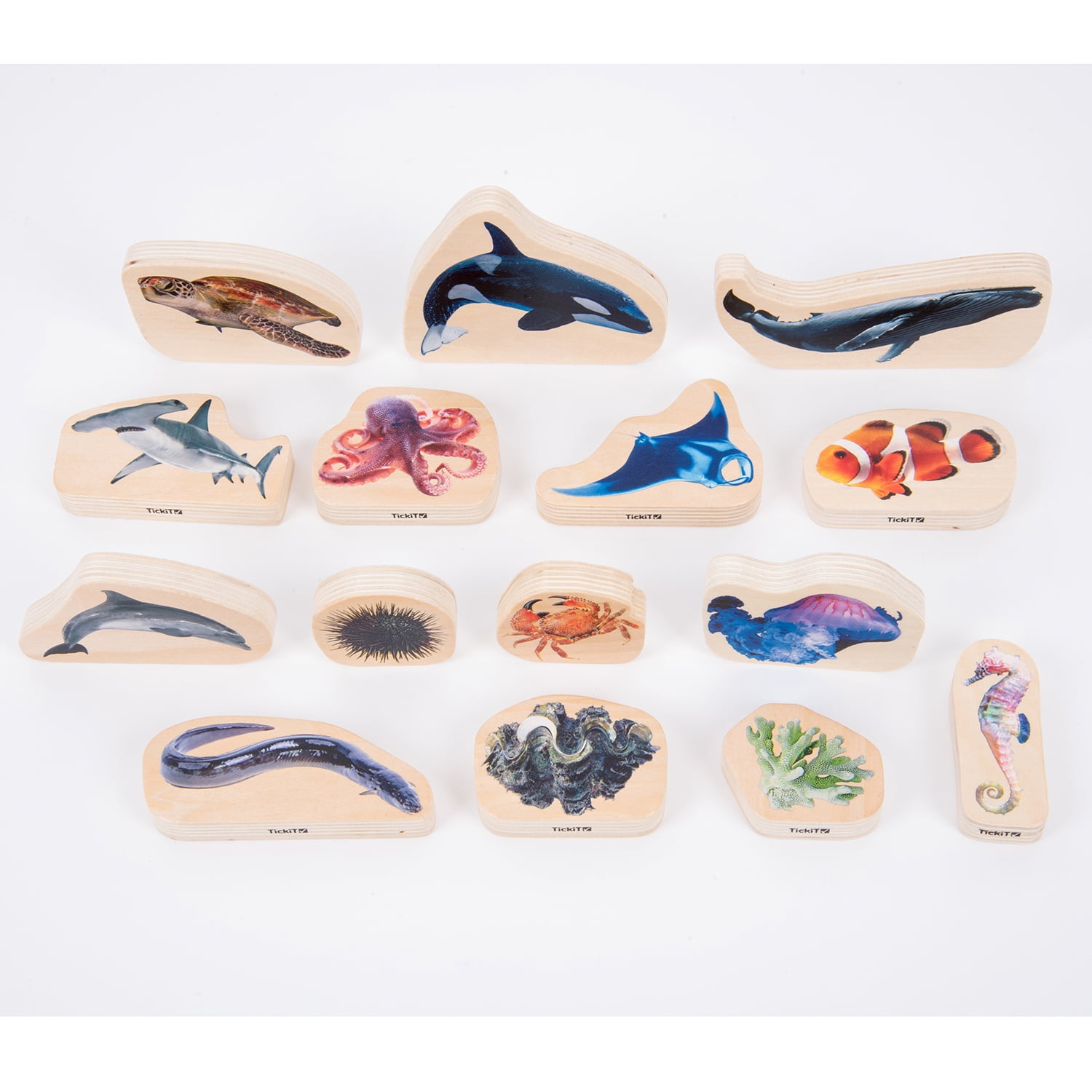 TickiT Wooden Sea Life Blocks - Set of 15