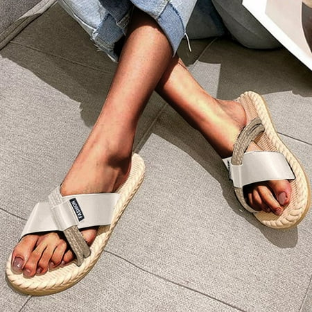 

PhoneSoap Summer Straw Cross Flat Sandals And Slippers With Non-Slip Soft Sole White