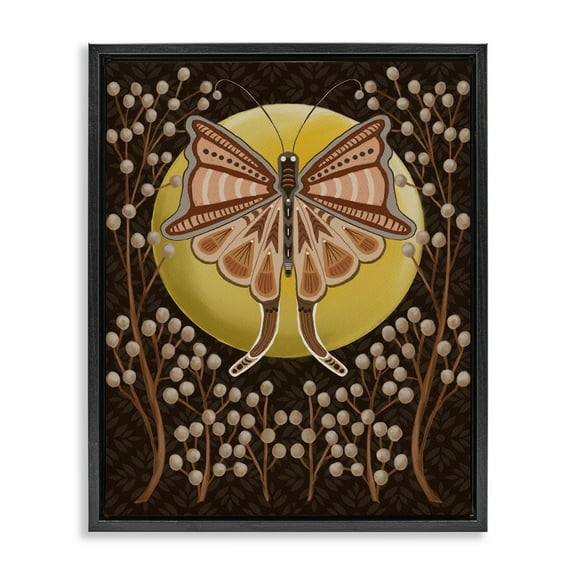 Stupell Industries Moth with Pussy Willows Insects Painting Black Floater Framed Canvas Art Print Wall Art, 17 x 21