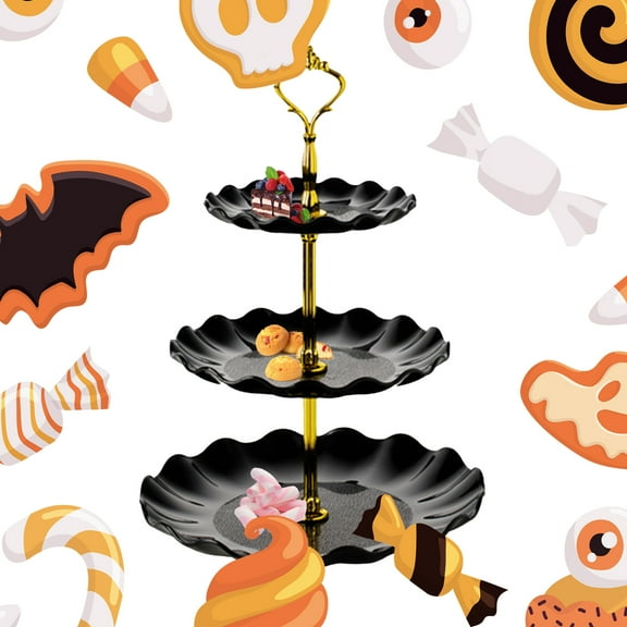 3-Tier Dessert Cake Stand, Tiered Serving Cake Stand Small Cupcake Stand Cookie Tray Rack Candy Buffets Set Up Fruit Plate for Tea Party, Wedding and Birthday (Black)