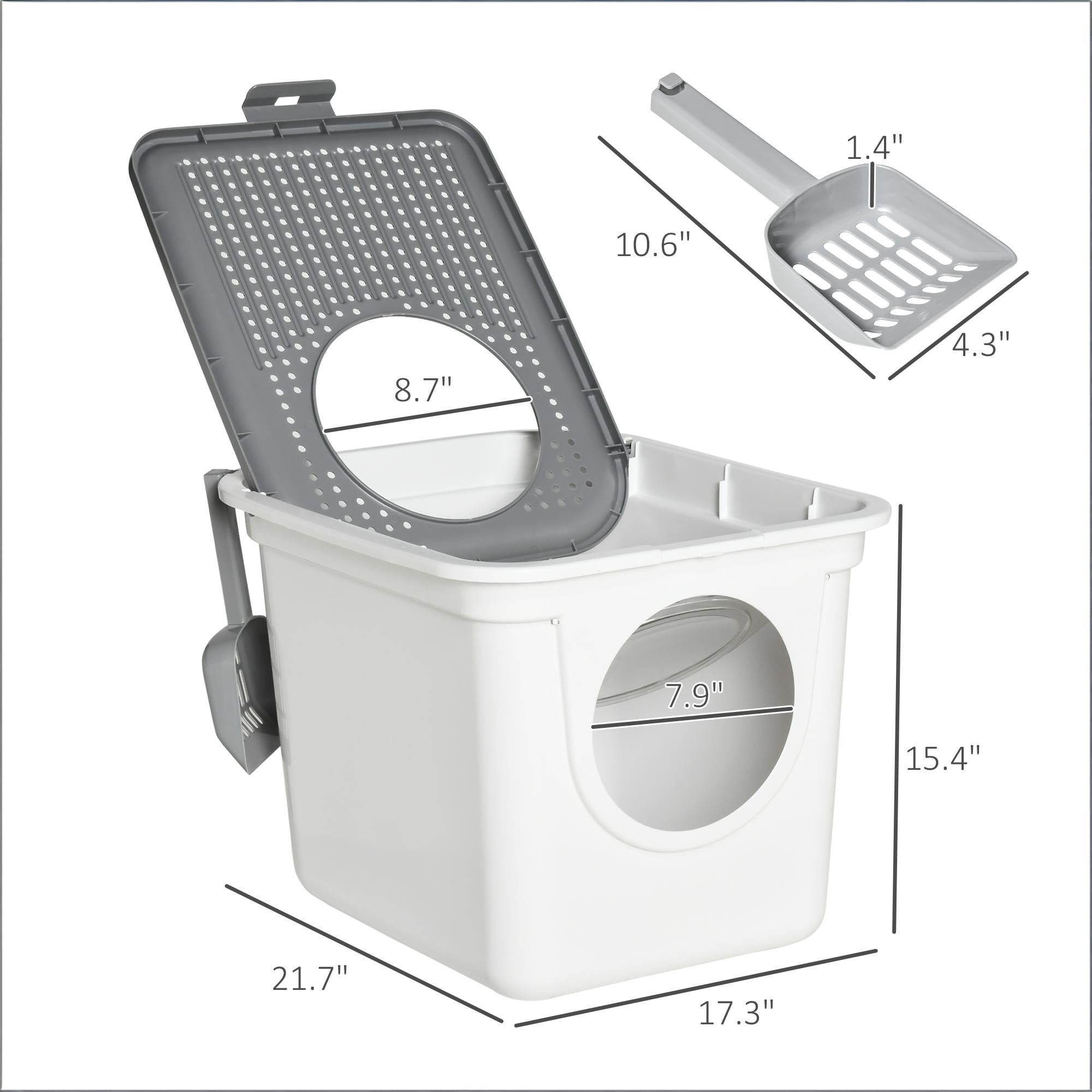 Enclosed Cat Litter Box with Front Entry & Top Exit, Ventilated PE Litter Box, with Scoop & Pull-out Tray, for Cats Under 10 lbs