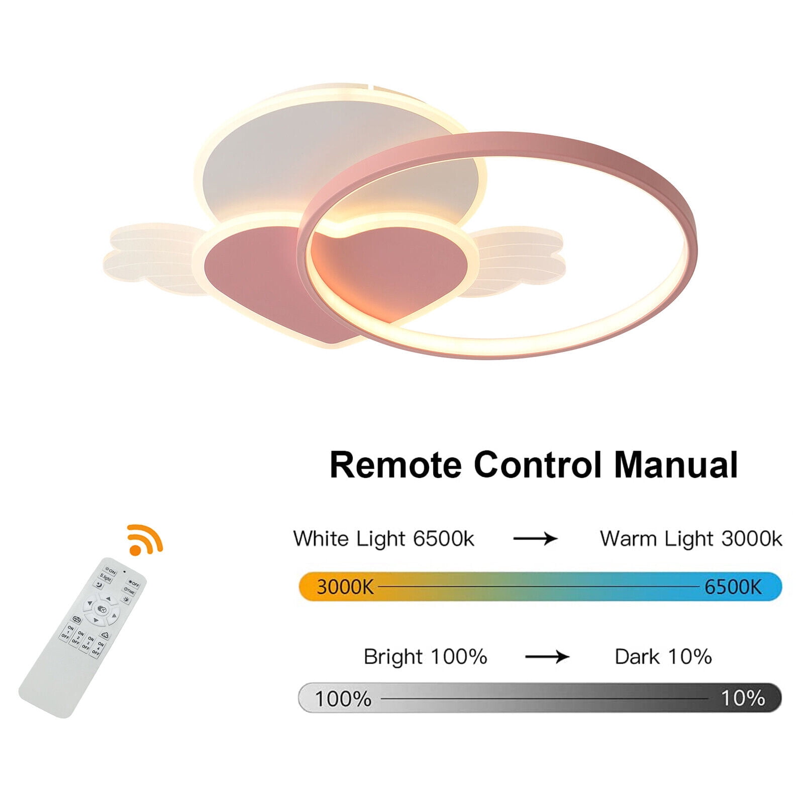 Denest Dimmable LED Round Ceiling Light Flush Mount Fixture Remote Control 40W