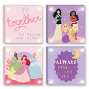 Disney Princess 4 Pack Canvas Wall Art for Children's Room Dcor, Pink