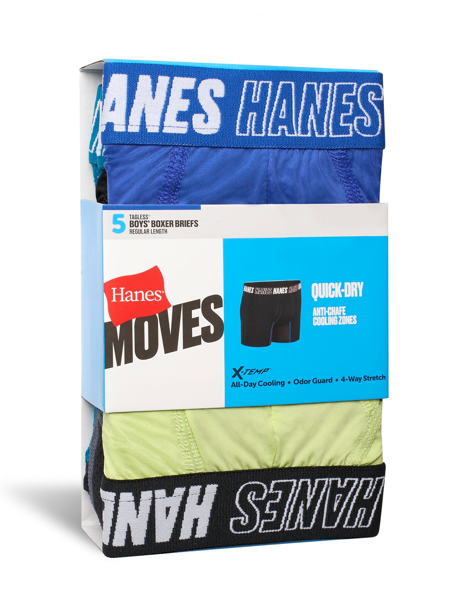 Hanes Boys Boxer Brief Underwear, 5-Pack, Moves Anti-Chafe, Moisture-Wicking, Assorted