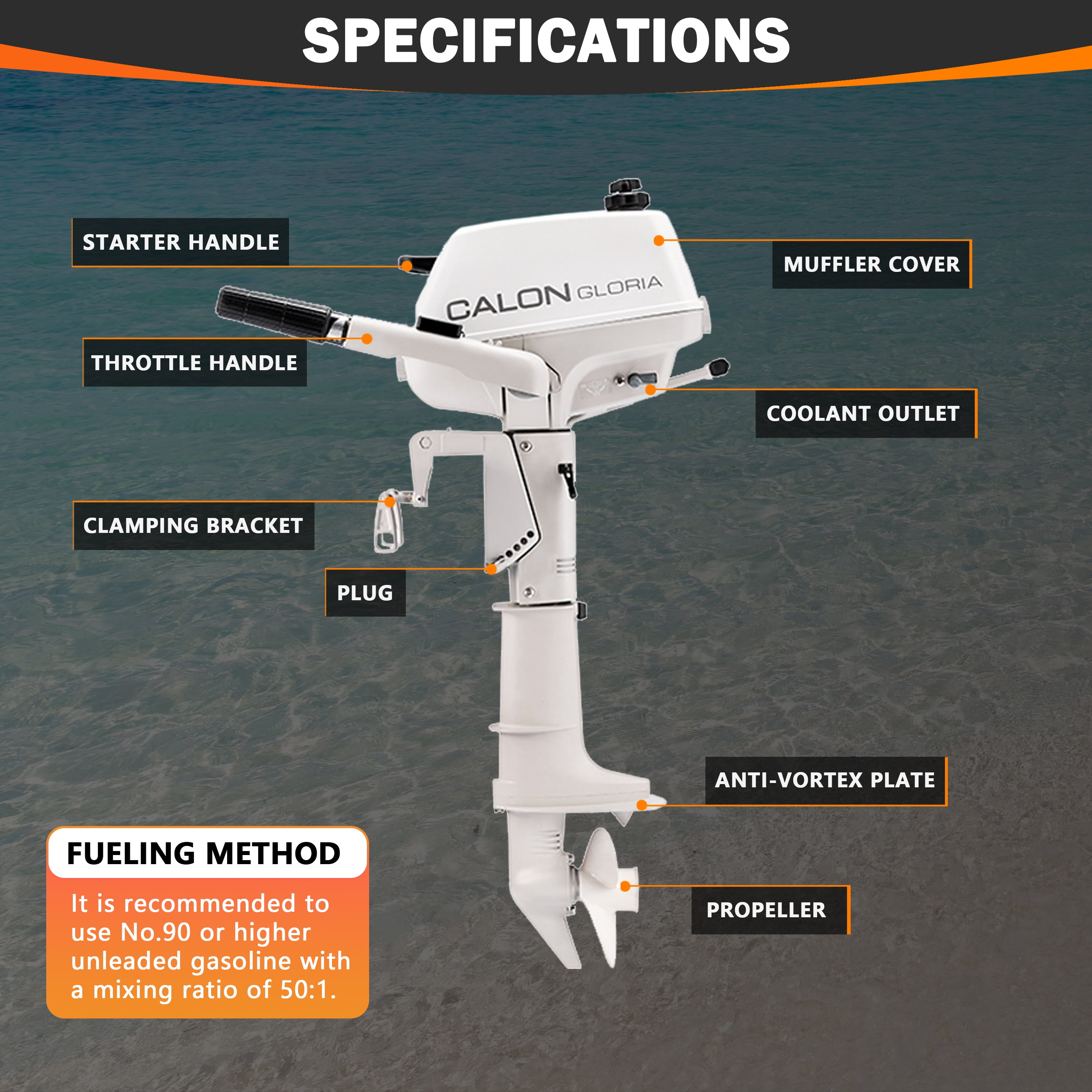 2 Stroke 3HP Calon Outboard Motor, 70cc Heavy Duty Short Shaft Fishing Boat Engine with Water Cooling System & CDI Ignition System for Inflatable Boat Kayak Canoe Sailboat