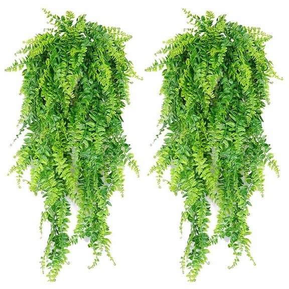 2 Pieces Artificial Fake Hanging Ferns Plants Vine for Patio Porch Outdoor Plant