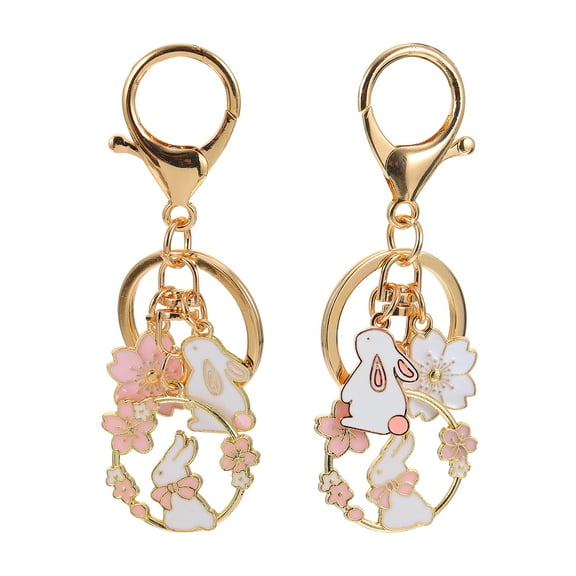 unbranded 2pcs Creative Bunny Key Pendants Funny Flower Key Rings Zinc Alloy Key Rings