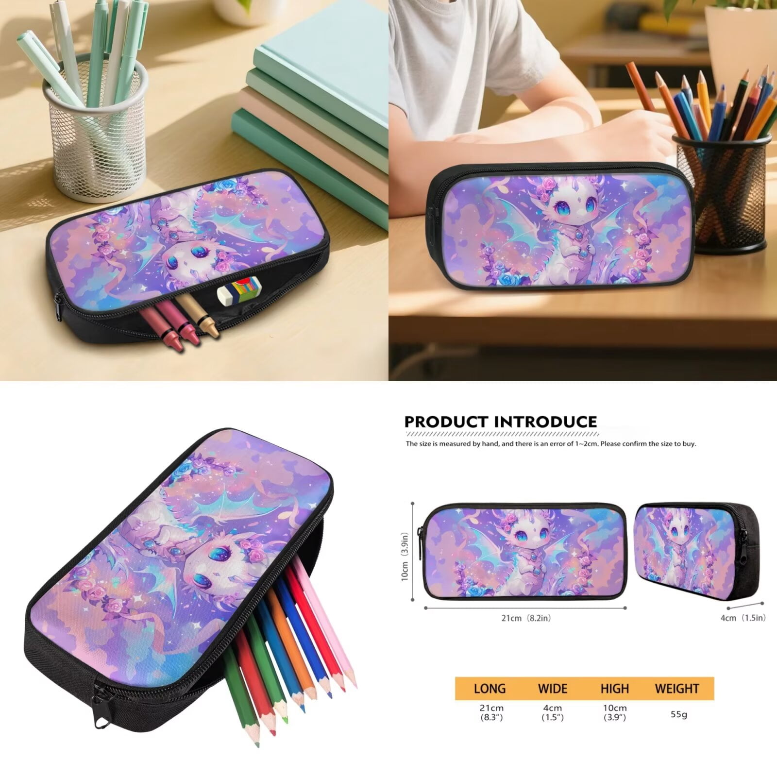 Pzuqiu Rose Dragon Backpack for Girls 5 Piece School Bookbag with Lunch Bag Lightweight School Bag for Girls 10-12 Elementary Backpack with Water Bottle Bag Pencil Box