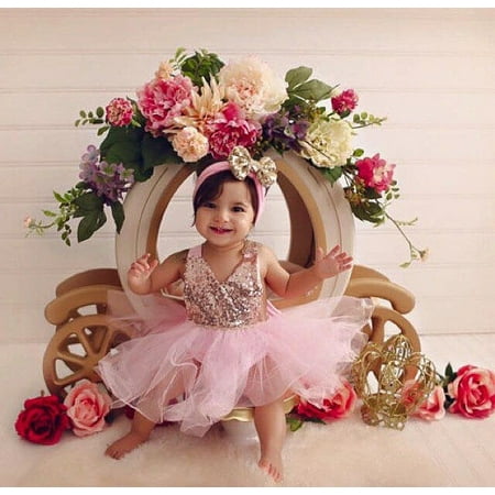 

Sequins Newborn Baby Kids Girls Tulle Tutu Floral Dress Backless Party Dresses