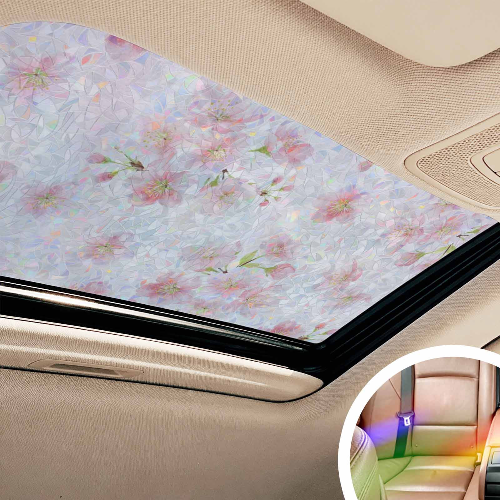 Pink Floral Window Privacy Film Stain Glass,Reusable Decorative Rainbow Window Film,Modern Farmhouse Aesthetic Shabby Chic Flower Static Cling Sun Blocking Stickers Decals Covers 23.6" x 59" (2pcs)