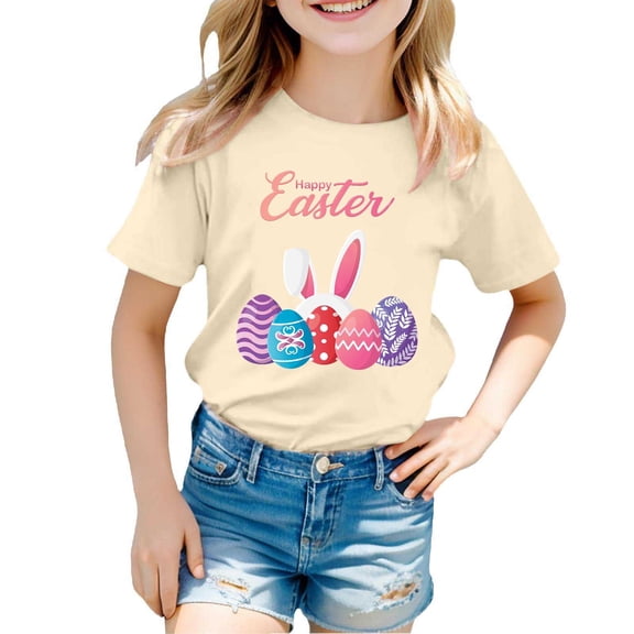 Tiijoy Girls Easter T Shirt Kids Cute Graphic Tee Cotton Short Sleeve T-Shirt, Sizes 3-13