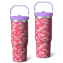 30oz Handheld Travel Tumbler with Handle – Double Wall Stainless Steel Insulated Cup, Flip Straw Lid, Leak-Proof & BPA-Free for Hot and Cold Drinks – Durable Coffee & Juice Mug Pink