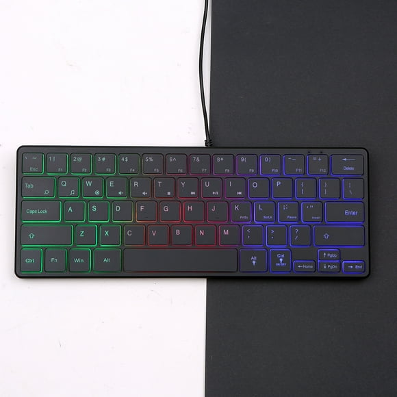Keyboard Portable Wired 64-key Keyboard Compact Film Keypad Lightweight Backlit Keyboard One Lighting Mode Plug N Play, Black