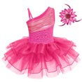 thumbnail image 3 of IBTOM CASTLE Kid Girls Sequins Flower One Shoulder Ballet Dance Dress Sleeveless Ruffle Tutu Skirted Leotard Ballerina Dancewear Outfit, 3 of 10
