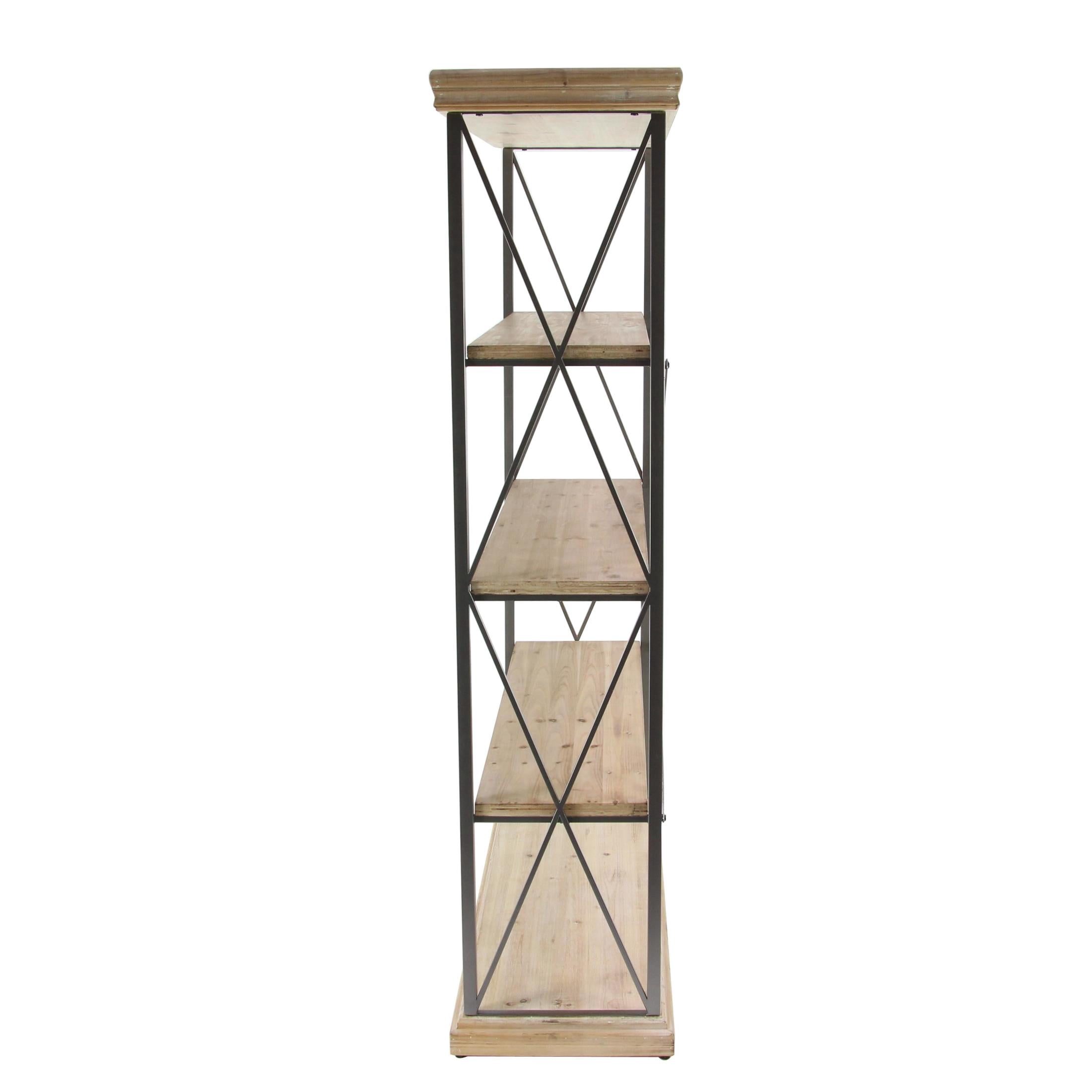 DecMode 48" x 72" Brown Wood 5-Tier Shelving Unit with Gray Metal X-Frame, 1-Piece