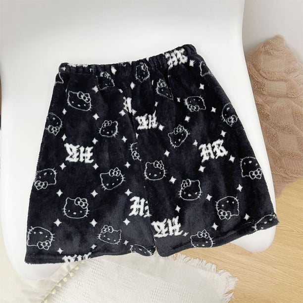 Cartoon Cat Pajama Pants Hellow Cat Indoor Pants For Women Girls Cute Cat Flannel Comfy Sleep Bottoms