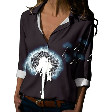 

Womens Spring Summer Printed Long Sleeve V Neck Shirt Top Blouse Cotton Pajama Shirt Women Tops for Women Short Sleeve