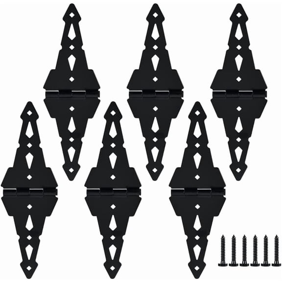 8 inch Gate Hinges,Heavy Duty gate Hinges,Wood Gate Hinges for Wooden Fences for patios, barn Doors, Yard gate,with Screws, Black, (6 Pack)