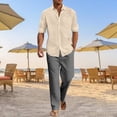 thumbnail image 2 of Letdown 2 Piece Set for Men Cruise Outfits Set Mens Summer Vacation Outfit Long Sleeve Button Down Shirts Drawstring Elastic Waist Wide Leg Pant, 2 of 6