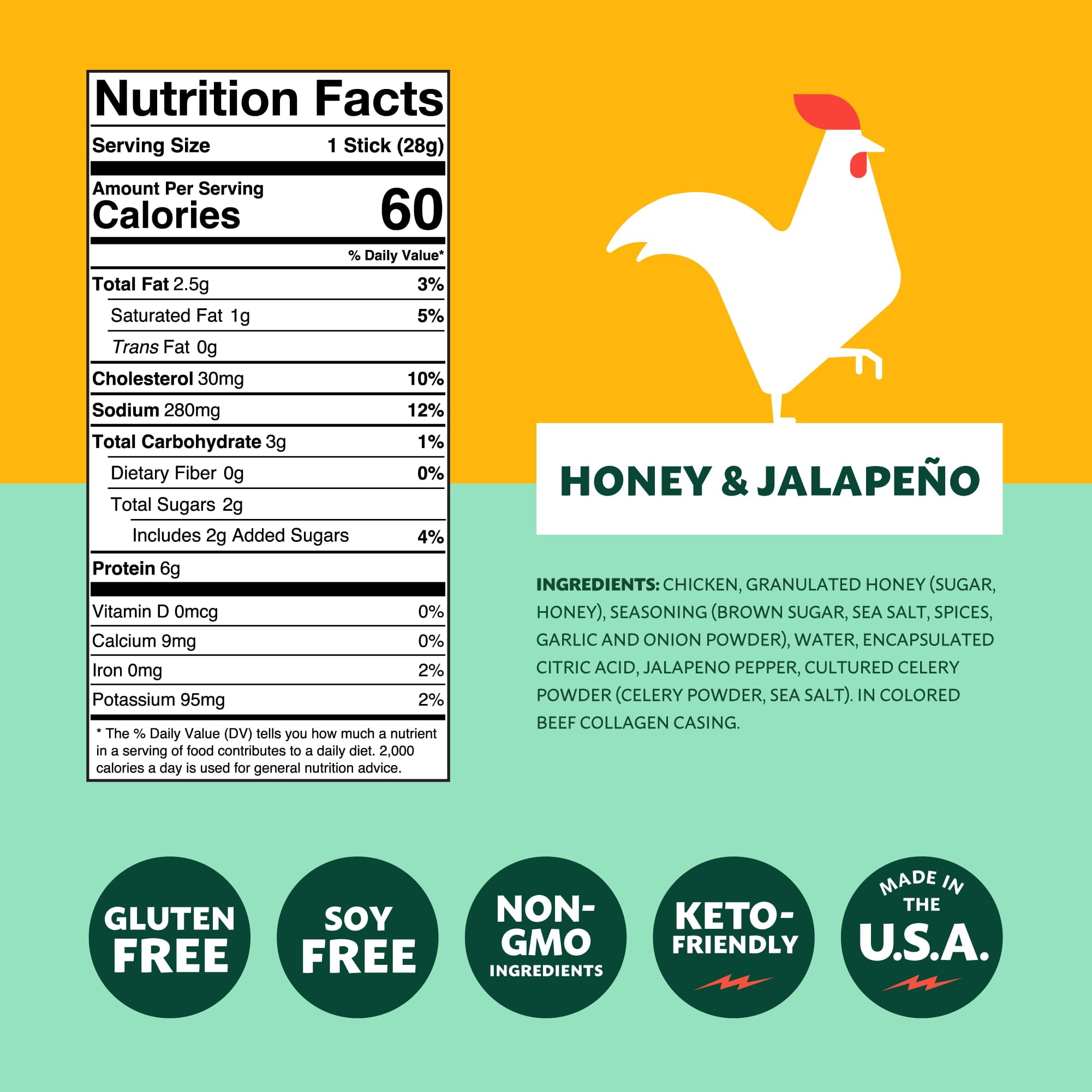Mighty Spark Chicken Sticks Honey and Jalapeno – Healthy Snacks for Kids & Adults, Gluten Free, Soy Free, Keto-Friendly, 12 count - Weight Watchers Approved