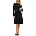 thumbnail image 2 of Women's Pleated Dress A Line Tie Waist Business Casual Long Sleeve Dresses S Black, 2 of 5